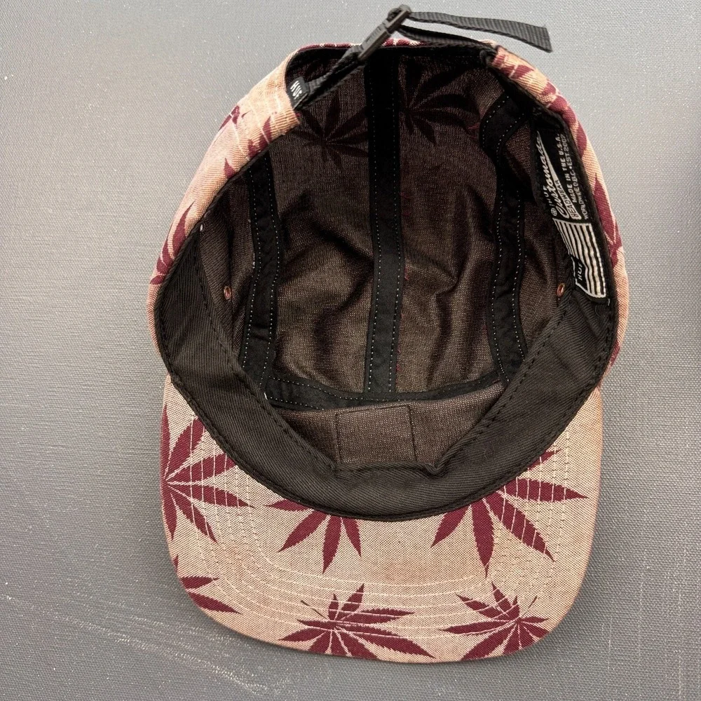 HUF 5 Panel Strapback Hat USA Leaf Print Maroon Pink Skate Streetwear Cap Y2K